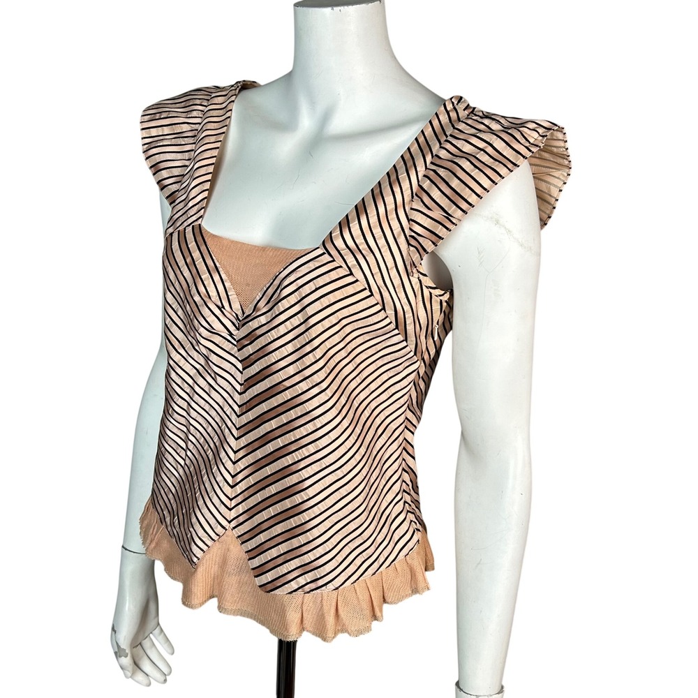Marc Jacobs Striped Feminine Art Deco Silk top size 10 Silk Flutter Sleeve